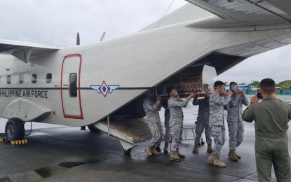 <p><strong>RELICS VISIT.</strong> A Philippine Air Force (PAF) aircraft transports the Pilgrim Relics of St. Therese of the Child Jesus to the PAF Technical Operation Group during its visit to Tabuk, Kalinga on Jan. 3, 2023. The AFP on Friday (Jan. 6, 2023) also said it is deploying soldiers to compose the security personnel and pallbearers during the movement of the pilgrim relics in coordination with the Military Ordinate of the Philippines (MOP) and Command Chaplains.<em> (Photo courtesy of 5th Visit of the Relics of St. Therese to the Philippines Facebook page)</em></p>