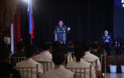 <p><strong>CHANGE OF COMMAND</strong>. Armed Forces of the Philippines (AFP) chief-of-staff Gen. Andres Centino speaks during the change-of-command ceremonies held at Camp Aguinaldo in Quezon City on Saturday (Jan. 7, 2023). Centino replaced Medal of Valor awardee, Lt. Gen. Bartolome Vicente Bacarro. <em>(Photo courtesy of AFP)</em></p>