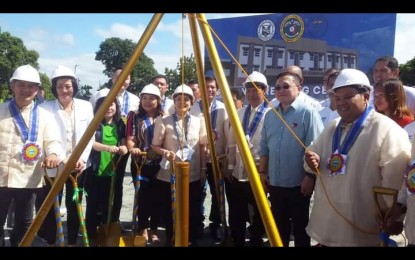 <p><strong>NEW COMMUNITY HOSPITAL.</strong> Senator Christopher Lawrence "Bong" Go, chair of the Senate Committee on Health (2nd from right), together with health and local officials, leads the groundbreaking ceremony for the construction of the new Bustos Community Hospital along the Plaridel Bypass Road in Bustos town, Bulacan province on Monday (Jan. 9, 2023). The PHP100-million health facility is expected to be completed by 2025. <em>(Photo courtesy of Bustos Information Office)</em></p>