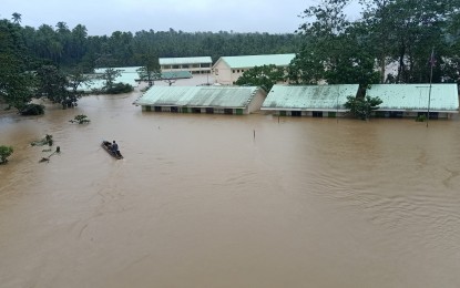 <p><strong>NON-STOP RAIN</strong>. A flooded community in Jipapad town, Eastern Samar province in this Jan. 11, 2023 photo. Incessant rains have triggered flooding in Eastern Visayas provinces that left major roads impassable, drove residents to evacuation centers, and led to the suspension of work and classes in several areas on Wednesday. <em>(Photo courtesy of Jipapad Mayor Benjamin Ver)</em></p>