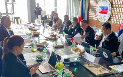 <p>The Philippine Olympic Committee Executive Board led by President Abraham Tolentino meets for the first time this year at the Knights Templar Ridge Hotel in Tagaytay City on Thursday (Jan. 12, 2023). <em>(Contributed photo)</em> </p>