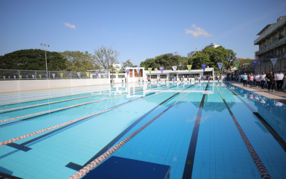 <p><strong>WORLD-CLASS.</strong> The 10-lane Olympic-size swimming pool at the Amoranto Sports Complex is ready to host international tournaments, according to the Quezon City local government on Friday (Jan. 13, 2023). Officials said all facilities conform to international standards. <em>(Courtesy of QC Government Facebook)</em> </p>
