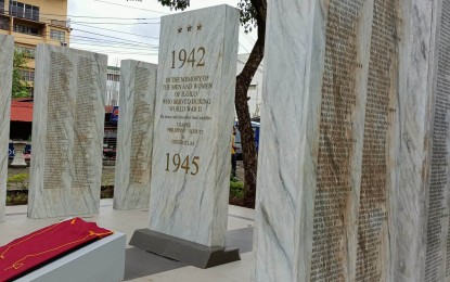 <p><strong>WWII HEROES.</strong> The names of Ilonggo guerrillas and veterans who fought during World War II are engraved in marble markers near the old Customs House in Iloilo City. The marble markers were unveiled Friday (Jan. 13, 2023) by the National Historical Commission of the Philippines and the Iloilo City government, along with the monument of Ilonggo war hero, Gen. Macario Peralta, and the Museum of Philippine Maritime History. <em>(PNA photo by Perla G. Lena)</em></p>