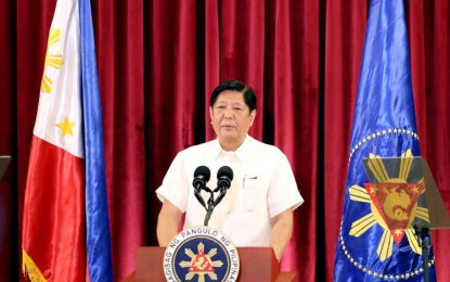 <p><strong>DAVOS TRIP.</strong> President Ferdinand R. Marcos Jr. delivers his departure speech at the Ninoy Aquino International Airport on Sunday (Jan. 15, 2023). Marcos is now in Davos, Switzerland to attend the 2023 World Economic Forum. <em>(PNA photo by Rey Baniquet) </em></p>