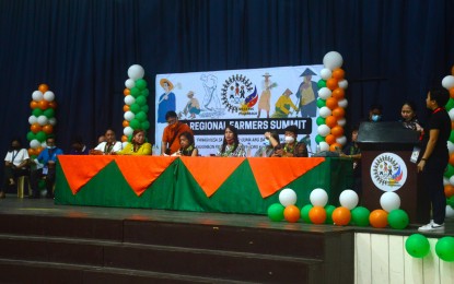 <p><strong>FARMERS SUMMIT</strong>. Senator Cynthia Villar (seated, center) graces the 1st Regional Farmers Summit held at a private school in Cagayan de Oro on Thursday (Jan. 19, 2023). Villar said there is a move in the Senate to amend the anti-smuggling law to protect farmers from unfair trade practices in light of the escalating prices of onion. <em>(PNA photo by Jigger Jerusalem)</em></p>