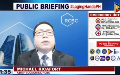 <p><strong>GAINS. </strong>RCBC chief economist Michael Ricafort eyes the possibility of greater cooperation between the Philippine goverment and the private sector with those of their counterparts around the world during the five-day World Economic Forum (WEF) that started on Jan. 16, 2023. The event is also seen to boost foreign direct investments (FDIs) and foreign portfolio investments into the Philippines. <em>(Screengrab from PTV)</em></p>