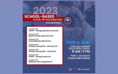 <p><strong>VAX DRIVE</strong>. The schedule of Covid-19 vaccination at different schools in Lucena City. Residents around these schools are also encouraged to get the shots. <em>(Photo from the FB page of Lucena City Government)</em></p>