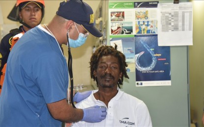<p><strong>SURVIVOR</strong> Elvis Francois receives a medical checkup after being rescued in Cartagena, Colombia, on January 16, 2023. He was lost at sea for 24 days and survived by consuming ketchup, garlic powder and bouillon cubes. <em>(Photo by Colombian Navy)</em></p>