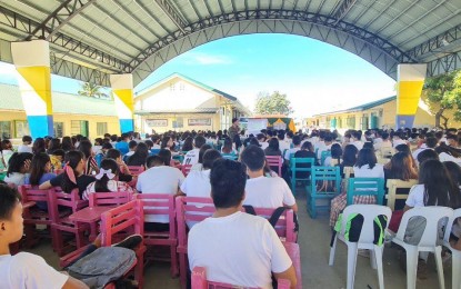 <p><strong>ANTI-RECRUITMENT DRIVE.</strong> Students of the Ricardo Dizon Canlaz Agricultural School in Laur town, Nueva Ecija province attend a youth information awareness campaign forum against the communist terrorist group's recruitment efforts conducted by the Philippine Army's 9th Infantry Battalion (91IB) on Tuesday (Jan. 24, 2023). Lt. Col. Julito Recto Jr., commander of the 91IB, said the New People's Army targets the youth because of their innocence which makes them easy to manipulate. <em>(Photo courtesy of the Army's 91IB)</em></p>