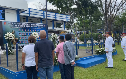 <p><strong>REMEMBERING SAF 44.</strong> Personnel and officials of the Police Regional Office in Northern Mindanao Region on Wednesday (Jan. 25, 2023) commemorate the 44 troops of the Police Special Action Force (SAF) who died in an encounter against militants in Mamasapano town, Maguindanao province, eight years ago. Joining the commemoration are families of the fallen SAF troopers who are based in Cagayan de Oro City, as well as families of other police officers killed in the line of duty. <em>(Video screenshot courtesy of PRO-10)</em></p>