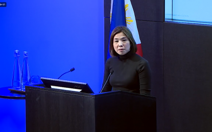 <p><strong>‘NOW IS THE RIGHT TIME’</strong>. Budget Secretary Amenah Pangandaman on Thursday (Jan. 26, 2023) assures that the Marcos administration is "on track" to meet its economic prosperity agenda. In her opening remarks during the 2023 Philippine Economic Briefing in London, Pangandaman said the right time to invest in the Philippines is "now," given its robust economy. <em>(Screenshot from the Facebook page of the Philippine Embassy in the United Kingdom)</em></p>