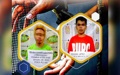 <p><strong>DRUG SUSPECTS.</strong> Alleged illegal drug dealers Rechie L. Bantilan (right) and Dan Ronnel B. Martinez (left) are arrested during separate operations conducted by police operatives on Thursday (Jan. 26, 2023) in Butuan City. Seized from the suspects were 150 grams of shabu worth over PHP1 million. <em>(Photo courtesy of BCPO)</em></p>