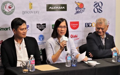 <p>The Philippines will host the Women's 3x3 International Invitational on Feb. 4-5 at the Robinsons Magnolia in Quezon City. Present during the event launching on Jan. 26, 2023 at the Summit Hotel in San Juan City were (L-R) SMART Vice President and Head of Sports Jude Turcuato, Uratex Managing Director Peachy Medina and Samahang Basketball ng Pilipinas Secretary General Sonny Barrios. <em>(Contributed photo) </em></p>