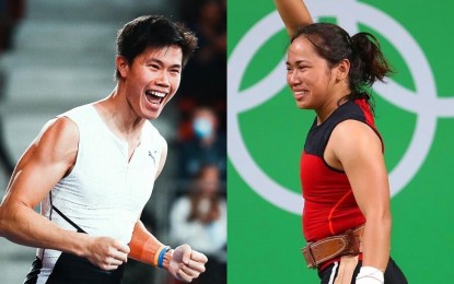 <p><strong>NATIONAL PRIDE.</strong> Current world No. 3 pole vaulter Ernest John Obiena (left) and Tokyo Olympic gold medalist in weightlifting Hidilyn Diaz have brought pride and honor to the Philippines countless times. Senate Bill No. 1677 or the Bayaning Atletang Pilipino (Philippine Sports Heroes) Act, once approved, will ensure that they will receive well-deserved benefits in their retirement years. <em>(Facebook photos)</em></p>