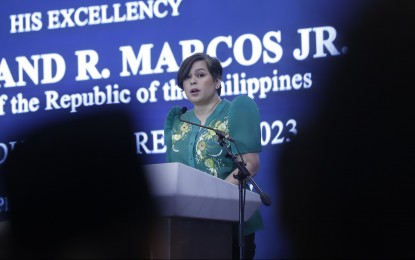 <p><strong>ADEQUATE SUPPORT</strong>. Vice President and Education Secretary Sara Duterte delivers her speech during the Basic Education Report (BER) 2023 at Sofitel Hotel in Pasay City on Monday (Jan. 30, 2023). She said the government will provide teachers with adequate support to help improve the country's quality of education. <em>(PNA photo by Joseph Razon)</em></p>