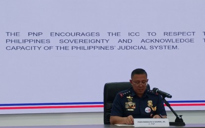 <p><strong>NO INTERFERENCE.</strong> PNP chief Gen. Rodolfo Azurin Jr. speaks at a press conference at Camp Crame, Quezon City on Monday (Jan. 30, 2023). Azurin said the Philippines has a functional criminal justice system with active legal proceedings and remedies available in resolving cases of human rights abuses committed under the government's anti-drug campaign.<em> (PNA photo by Lloyd Caliwan)</em></p>