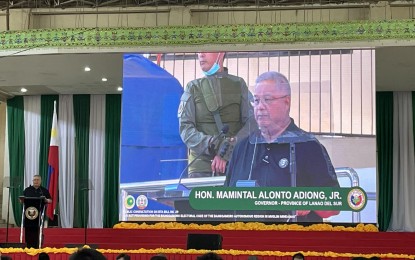 <p><strong>ELECTORAL CODE.</strong> Lanao del Sur Governor Mamintal Alonto Adiong Jr. speaks in front of the Bangsamoro Transition Authority in Marawi City on Tuesday (Jan. 31, 2023) during the Public Consultation on the proposed Bill No. 29, or the Bangsamoro Electoral Code. He said the proposed Bangsamoro Electoral Code (BEC) should be supported to strengthen the regional government's thrust for 'moral governance.' <em>(Photo courtesy of Lanao del Sur Provincial Office)</em></p>