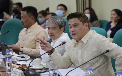 <p><strong>BRIEFING.</strong> Senator JV Ejercito, Senate Majority Leader Joel Villanueva and Senate President Juan Miguel Zubiri (from left) were among the senators who met the government’s economic managers on Monday (Jan. 30, 2023). They were briefed on the proposed Maharlika Investment Fund, which will be tackled in the Senate starting Feb. 1. <em>(Courtesy of Senate-PRIB)</em></p>