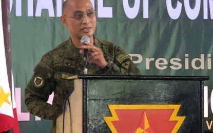 <p><strong>NEW COMMANDER</strong>. Col. Orlando Edralin assumes as commander of the Philippine Army's 303rd Infantry Brigade in rites held at Camp Gerona in Murcia town, Negros Occidental province on Tuesday (Jan. 31, 2023). He has vowed to sustain the gains against insurgency in Negros Island as he called on those still in the armed struggle to return to the fold of the law. <em>(Photo courtesy of Glazyl Masculino-Jopson)</em></p>