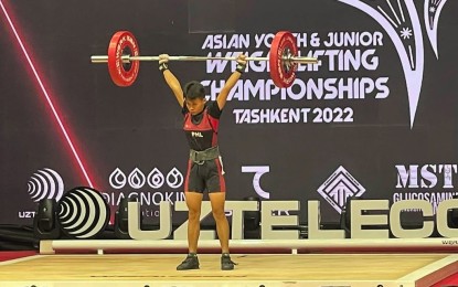 <p><strong>YOUTH WORLD BET</strong>. Asian Youth champion Angeline Colonia of Zamboanga City will banner the Philippines in the International Weightlifting Federation (IWF) Youth World Championships at the Ramazan Njala Sports Complex in Durres City, Albania from March 25 to April 1, 2023. Colonia is the World Youth record holder in the snatch of women’s 45-kg category. <em>(Asian Weightlifting Federation photo)</em></p>