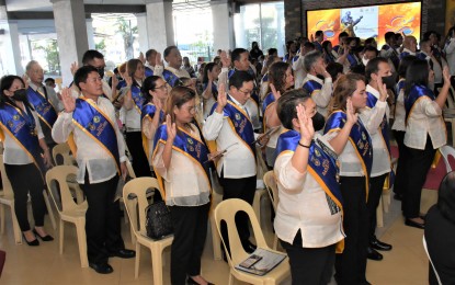 <p><strong>GRADUATES</strong>. Some of the 50 village chiefs in Negros Occidental who obtained the Certificate in Public Administration and Governance from the University of Negros Occidental-Recoletos de Bacolod Graduate School during the completion rites held on Jan. 31, 2023. As scholars of the provincial government, they attended a 15-unit study program that provided students with an in-depth understanding of the theories and practices in public administration. <em>(Photo courtesy of PIO Negros Occidental)</em></p>