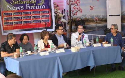 <p>Dolores Hipolito (2nd from left), Project Manager III of the Unified Project Management Office Flood Control Management cluster of the Department of Public Works and Highways during the Saturday News Forum in Quezon City on Feb. 3, 2023. <em>(PNA photo by Robert Oswald P. Alfiler)</em></p>