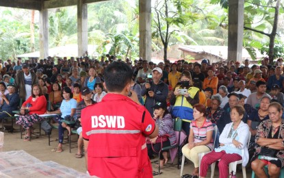 <p><strong>AID FOR FISHERS</strong>. At least 2,233 fishermen in Rapu-Rapu town in Albay are set to receive aid from the government thru the Department of Social Welfare and Development. Photo shows DSWD-Bicol Regional Director Norman S. Laurio as he delivers a message during the first day of distribution on Sunday (Feb. 5, 2023).<em> (Photo courtesy of DSWD-Bicol)</em></p>