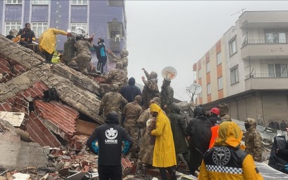 <p>A building was reduced to rubble following a powerful 7.8 magnitude quake in Türkiye on Feb. 6, 2023.<em> </em><em>(Anadolu photo)</em></p>