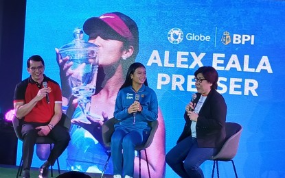 <p><strong>TENNIS STAR</strong>. Filipino tennis star Alex Eala meets the press in a special event sponsored by Globe and BPI at the Globe Tower in Taguig City on Tuesday (Feb. 7, 2023). Eala remains unsure if she could play for the national team in the Southeast Asia Games in Cambodia in May and the Asian Games in China in September this year. <em>(PNA photo by Ivan Saldajeno)</em></p>