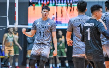 <p>Joshua Umandal (No. 11) will banner the AMC-Cotabato against Santa Rosa in the Spikers' Turf Open Conference on Feb. 8, 2023. (<em>Premier Volleyball League photo)</em></p>