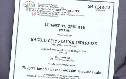 <p><strong>LICENSE TO OPERATE</strong>. The city government’s abattoir receives its certificate as a Class AA slaughterhouse. The City Veterinary and Agriculture Office said Thursday (Feb. 9, 2023) the certificate was issued after the slaughterhouse passed the National Meat Inspection Service’s safety standards and guidelines. <em>(Photo from CVAO)</em></p>