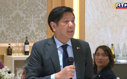 <p><strong>REVITALIZATION.</strong> President Ferdinand R. Marcos Jr. and his delegation attend a dinner meeting with executives of Mitsui & Co. and Metro Pacific Investments Corporation just after his arrival in Tokyo on Wednesday (Feb. 8, 2023) night. In his remarks, he underscored the need for the Philippines and Japan to “revitalize” business partnerships that were somewhat made “dormant” by the Covid-19 pandemic, saying this would contribute to the growth of both economies. <em>(Screengrab from RTVM)</em></p>