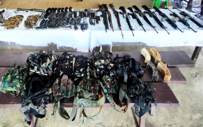 <p><strong>RECOVERED FIREARMS.</strong> A total of 10 high-powered firearms and hundreds of assorted ammunition are recovered by troopers of the Army’s 36th Infantry Battalion (36IB) during a recovery operation on Feb. 8-9, 2023 in Madrid town, Surigao del Sur province. Three communist New People’s Army rebels who surrendered to the 36IB earlier revealed the location of the hidden firearms and ammunition. <em>(Photo courtesy of 36IB)</em></p>