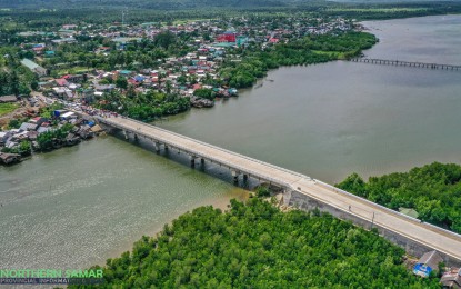 <p><strong>BRIDGE.</strong> The San Roque Bridge in Northern Samar. The 125-meter bridge will connect rice-producing communities in San Roque and Pambujan towns to the mainland of Northern Samar, crossing a major river. <em>(Photo courtesy of Northern Samar provincial information office)</em></p>