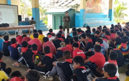 <p><strong>AWARENESS CAMPAIGN</strong>. The Philippine Army’s 91st Infantry Battalion conducts an awareness campaign on the recruitment efforts of the Communist Party of the Philippines-New People's Army for 150 junior high school students of Cabog Integrated School in Barangay Matawe, Dingalan, Aurora on Saturday (Feb. 11, 2023). Lt. Col. Julito Recto Jr., commander of the 91IB, said the communists target the youth because of their vulnerability to false ideologies. <em>(Courtesy of Army 91IB)</em></p>
