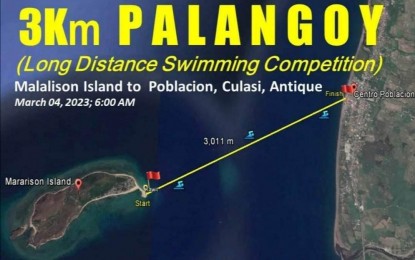 <p><br /><strong>SWIM ROUTE</strong>. The route of the swimming competition of the Culasi local government unit through the Municipal Environment and Natural Resources Office (MENRO) to promote the area as an ecotourism destination. MENRO Alma Sandig said Monday (Feb. 13, 2023) the race that started in 2012 has so far attracted tourists to visit Culasi town. (<em>Photo courtesy of MENRO Culasi)</em></p>