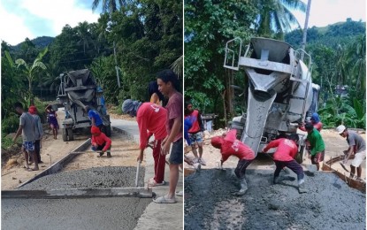<p><strong>COOPERATION.</strong> Townsfolk of Lila, a coastal municipality in Bohol province, are seen working in a farm-to-market road concreting sub-project, in this undated photo. DSWD-7 regional director Shalaine Marie Lucero on Monday (Feb. 13, 2023) said family members affected by the Covid-19 pandemic were among those who benefitted from the PHP16.9 million government grant. <em>(Photo courtesy of DSWD-7)</em></p>