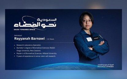 <p><strong>SAUDI'S FIRST </strong>Rayyanah Barnawi, Saudi Arabia's first female astronaut to be sent this year to the International Space Station. <em> (Screengrabbed from Saudi Space Commission Twitter account)</em></p>