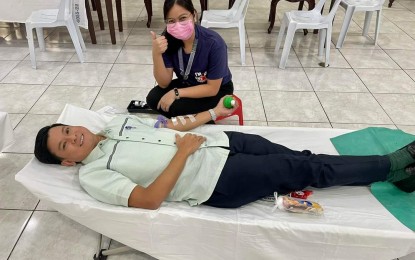 <p><strong>HEART'S DAY DONATION.</strong> Education Undersecretary Kris Ablan joins other education personnel in the blood donation drive, alongside the celebration of Valentine's Day on Tuesday (Feb. 14, 2023). The DepEd said a total of 75 individuals donated blood during the activity. <em>(Photo courtesy of Facebook page of Kris Ablan)</em></p>