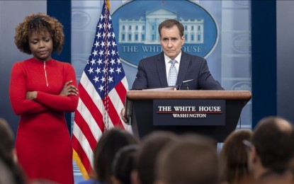 <p>National Security Council Coordinator Admiral John Kirby speaks at a White House press briefing following the US downing of several Unidentified Aerial Phenomena, at the White House on February 13, 2023 in Washington, DC.</p>