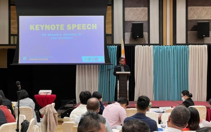 <p><strong>SCIENCE-BASED SOLUTIONS</strong>. Department of Science and Technology (DOST) Secretary Dr. Renato U. Solidum Jr. speaks before research organizations, and private and state universities and colleges in Iloilo City for the 2023 Visayas cluster call conference in preparation for the 2025 call for proposals and Council Grants-in-Aid program on Thursday (Feb. 16, 2023). He said DOST is eyeing to ensure that they provide science-based solutions to real problems in the real world through research. <em>(Photo courtesy of Hope Torrechante)</em></p>