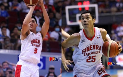 <p>Ginebra stars Scottie Thompson and Japeth Aguilar <em>(Photos courtesy of PBA Images)</em></p>