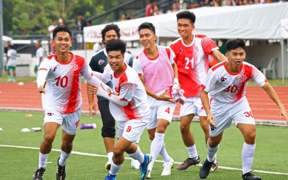 <p style="text-align: left;"><strong>STUNNER.</strong> University of the East, powered by the three goals of Jerome Abarca (right), beats La Salle, 5-1, at the start of the UAAP Season 85 men's football tournament at the University of the Philippines-Diliman field in Quezon City on Sunday (Feb. 19, 2023). Abarca scored in the 13th, 22nd and 38th minutes. <em>(Courtesy of UAAP Season 85 Media)</em></p>