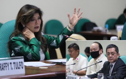 <p><strong>BSKE PREPS.</strong> Senator Imee Marcos, chairperson of the Senate Committee on Electoral Reforms and People’s Participation, presides over a public inquiry on Monday (Feb. 20, 2023) on the status of preparations for the 2023 Barangay and Sangguniang Kabataan elections this October. Comelec Chairperson George Erwin Garcia, Comm. Ernesto Maceda (inset), and other Comelec officials tackled the alternative modes of voting for highly vulnerable sectors.<strong> </strong><em>(PNA photos by Avito Dalan) </em></p>