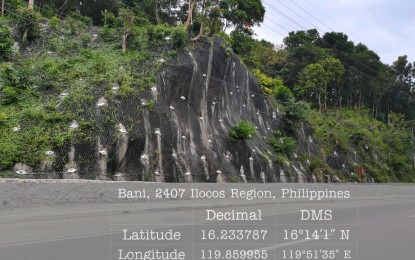 <p><strong>SLOPE PROTECTION</strong>. The slope protection project in Barangay Tiep in Bani town, Pangasinan province that was funded with PHP96 million by the Department of Public Works and Highways. It was completed this year to prevent soil erosion and protect motorists from landslides. <em>(Photo courtesy of DPWH Ilocos regional office)</em></p>