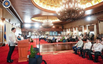 <p><strong>PHILIPPINE ARTS AND CULTURE.</strong> President Ferdinand R. Marcos Jr. delivers his message during the 15th Ani ng Dangal awarding ceremony at Malacañan Palace in Manila on Wednesday (Feb. 22, 2023). Marcos emphasized the importance of promoting the Philippine arts and culture. <em>(Photo courtesy of the Office of the President)</em></p>