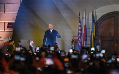 <p>US President Joe Biden arrives for a speech at the Royal Castle Arcades during his visit to Warsaw, Poland on February 21, 2023.</p>