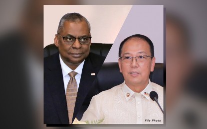 <p>US Defense Secretary Lloyd Austin and DND officer in charge, Undersecretary Carlito Galvez Jr. <em>(Photo courtesy of DND)</em></p>