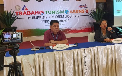 <p><strong>EQUAL OPPORTUNITY.</strong> Department of Labor and Employment-Northern Mindanao Region (DOLE-10) Director Albert Gutib (left) and Department of Tourism-10 Director Marie Elaine Salvaña-Unchuan announce the March 30-31, 2023 job fair in during a press briefing in Cagayan de Oro City (Feb. 28, 2023). The officials vow equal opportunity for jobseekers, even senior high school, technical-vocational graduates and persons with disabilities. <em>(PNA photo by Nef Luczon)</em></p>