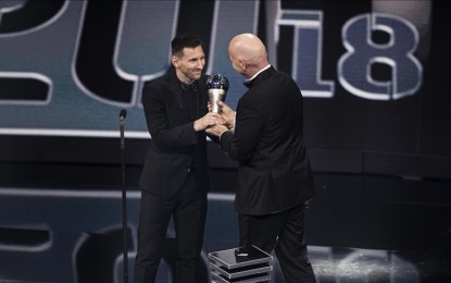 <p><strong>FOOTBALL’S BEST</strong>. Lionel Messi during The Best FIFA Football Awards 2022 in Paris, France on Feb. 27, 2023. Messi was named the Best FIFA Men's Player of 2022, clinching the award for the third time. <em>(Anadolu photo)</em></p>